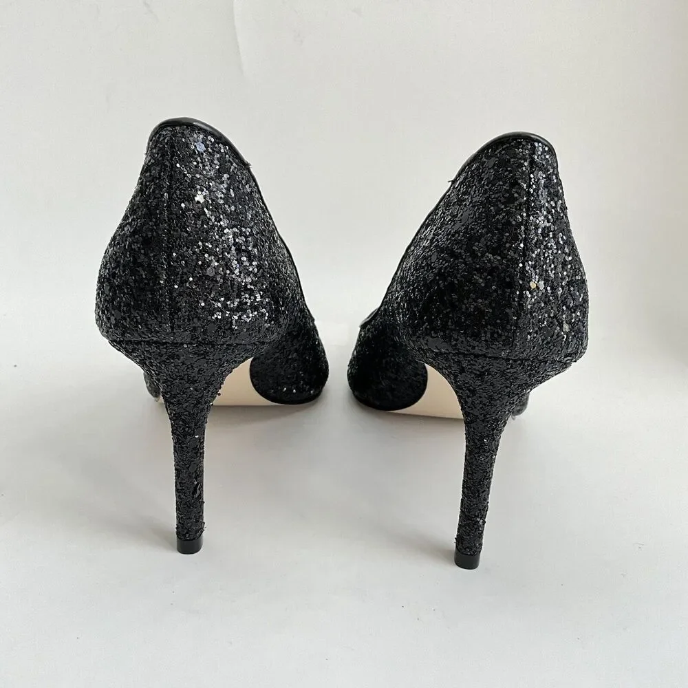 Lilly Pulitzer Margot Glitter Point Toe Pumps Stiletto Heel Black 8.5